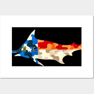 Camo NC Flag Blue Marlin Posters and Art